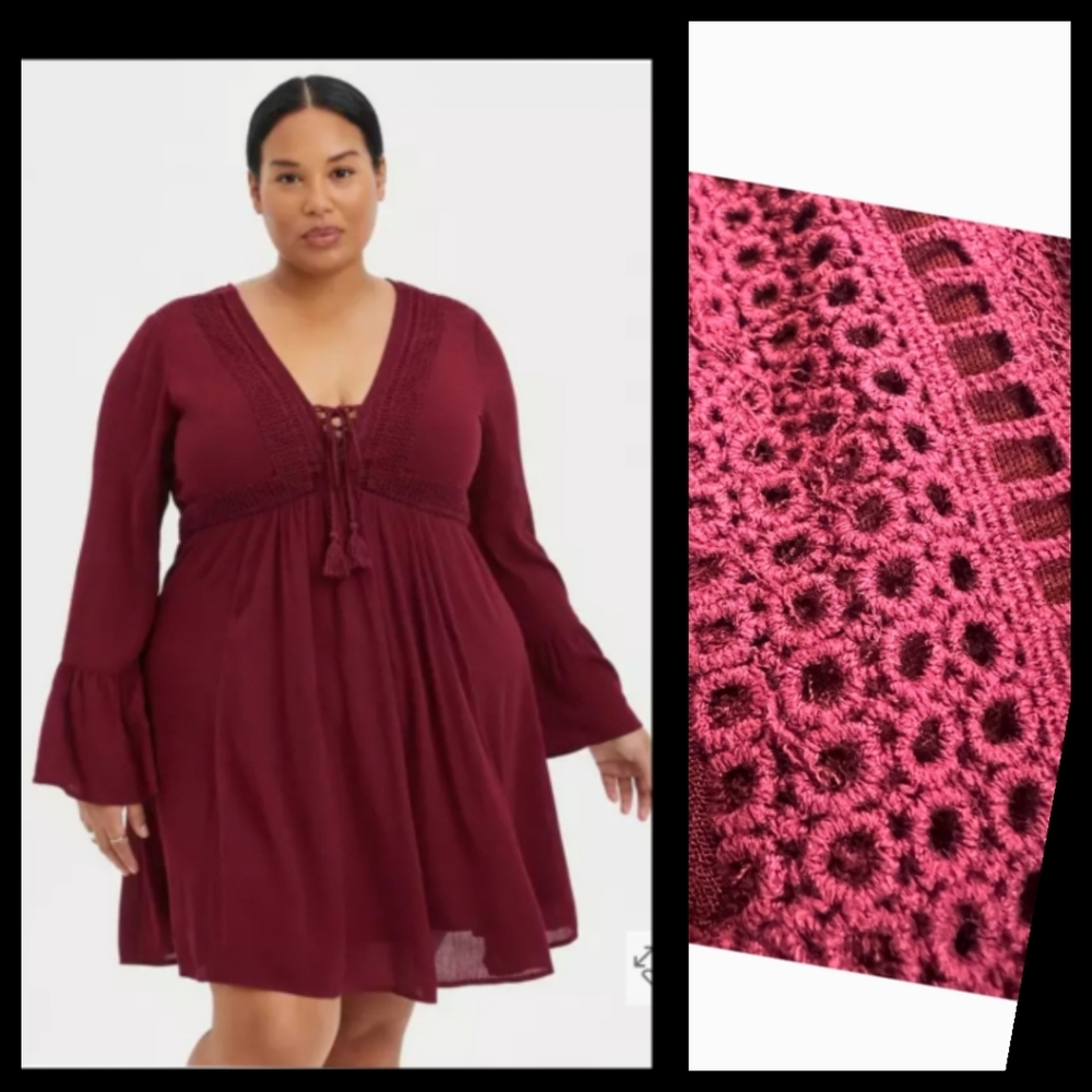 Torrid Crinkle Gauze Lace Up Tassel Tunic size 0 (L/12)